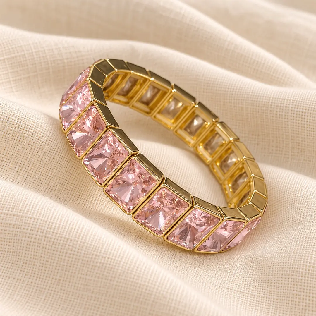 Pembe kristal taşlı bileklik